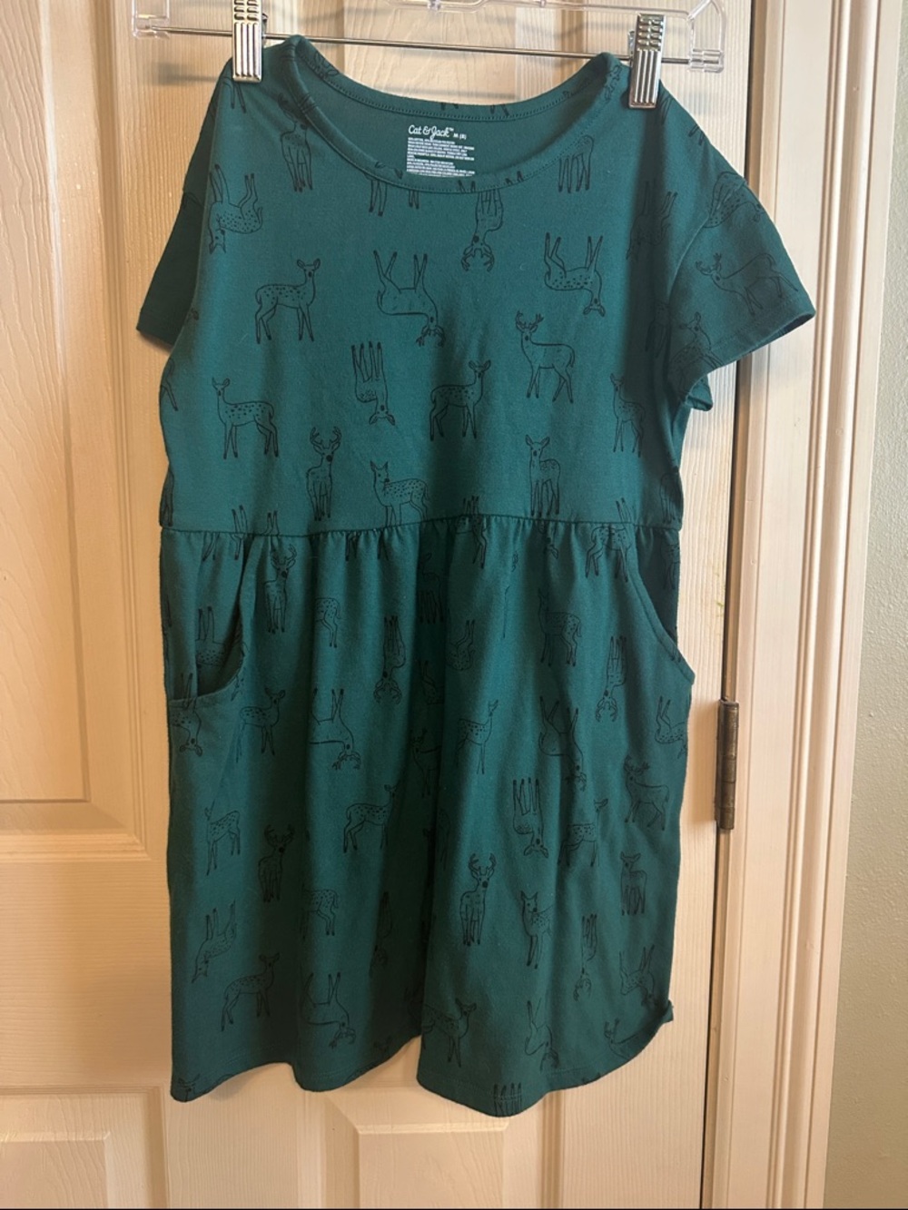 Cat & Jack dark Green Knit Dress with Deer Print